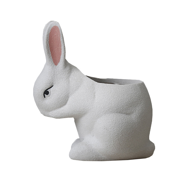 White Frosted Rabbit Plant Pot Lovely Creative Planter Home Office Decor