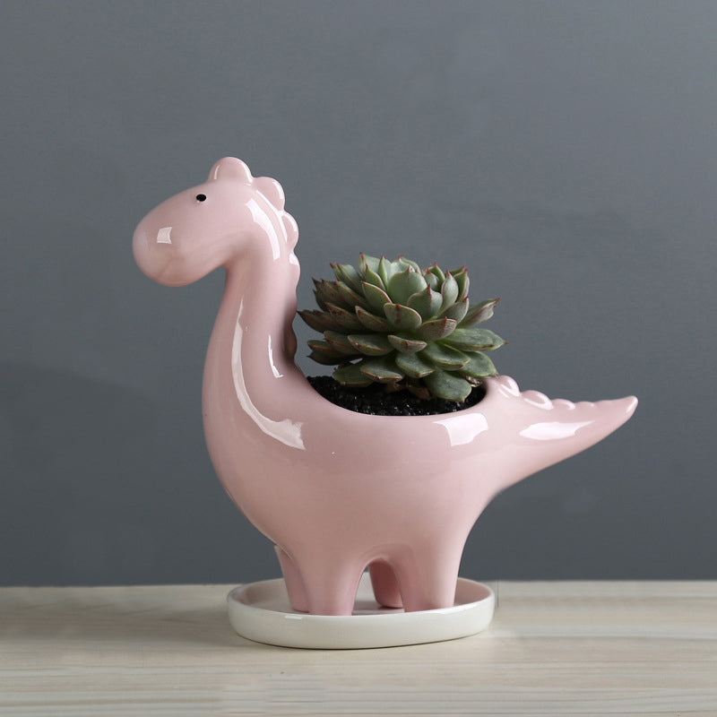 Pink Dinosaur Plant Pot Mini Ornament Indoor Planter Home Decor