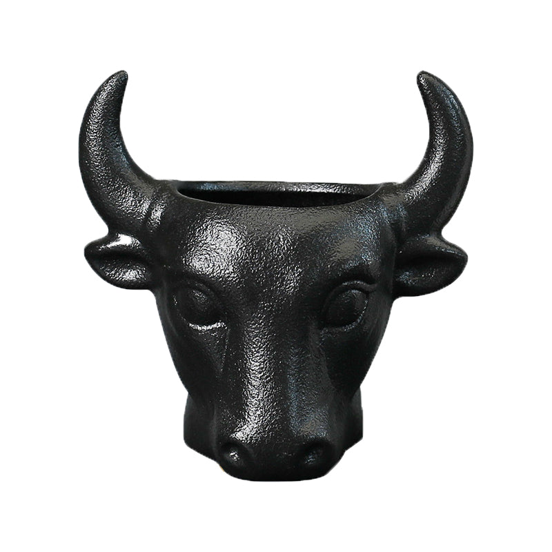 Black Bull Plant Pot Ornament Indoor Planter Home Garden Decor