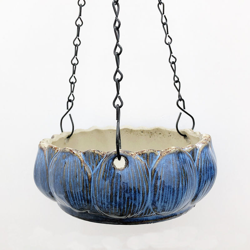 Blue Lotus Hanging Glazed Pot