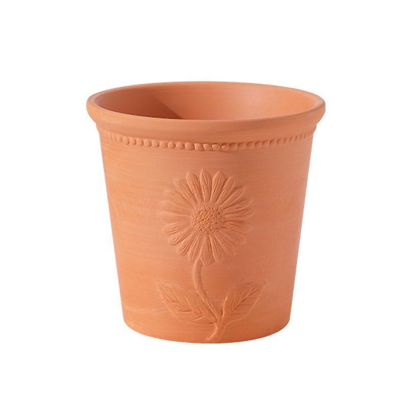 Sunflowers Relief Terracotta Plant Pot Flowerpot