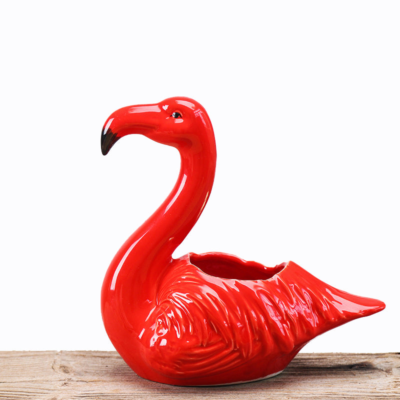 Lovely Red Flamingo Mini Plant Pot Creative Indoor Planter Animal Decor