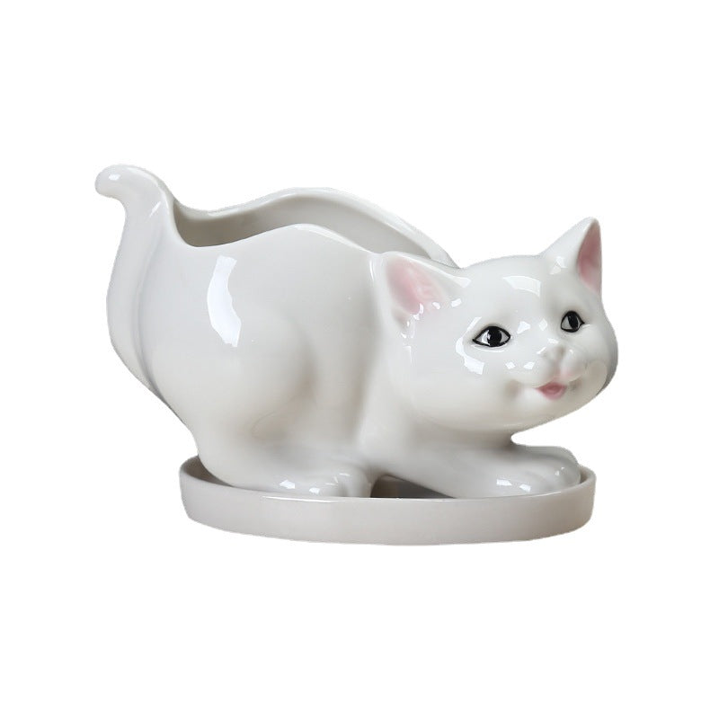 White Mother Kitten Plant Pot Lovely Creative Animal Planter Home Decor