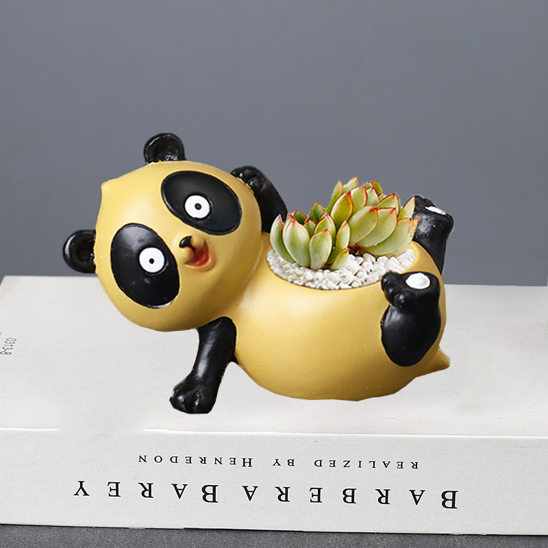 Resin Yellow Panda Plant Pots Lovely Creative Indoor Planters Home Decor