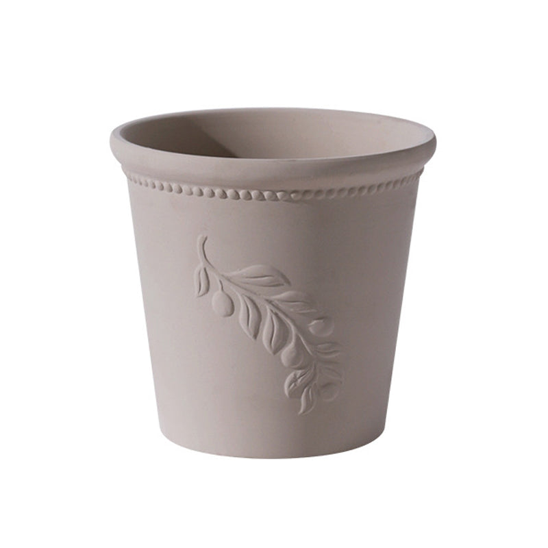 Mocha Olive Leaf Relief Terracotta Plant Pot Flowerpot