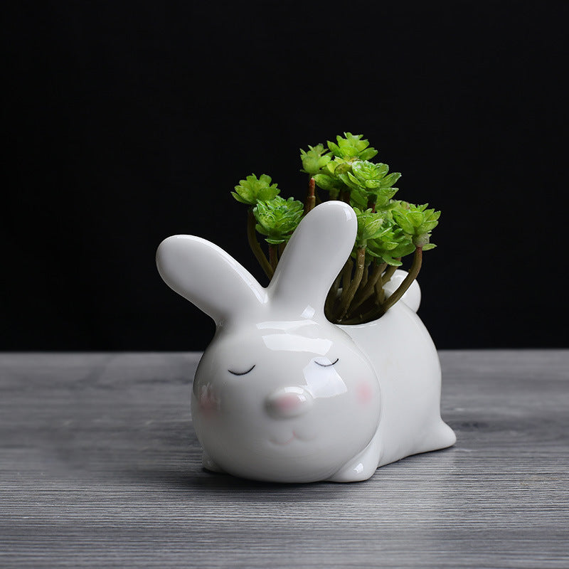 Super Cute Rabbit Plant Pot Indoor Succulent Planter Animal Decor