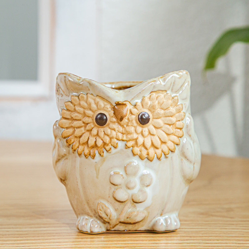 Yellow Owl Glazed Plant Pot MIni Creative Planter ,  Model 4