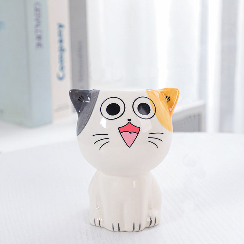 White Mini Cute Kitten Glazed Plant Pot , Model 6