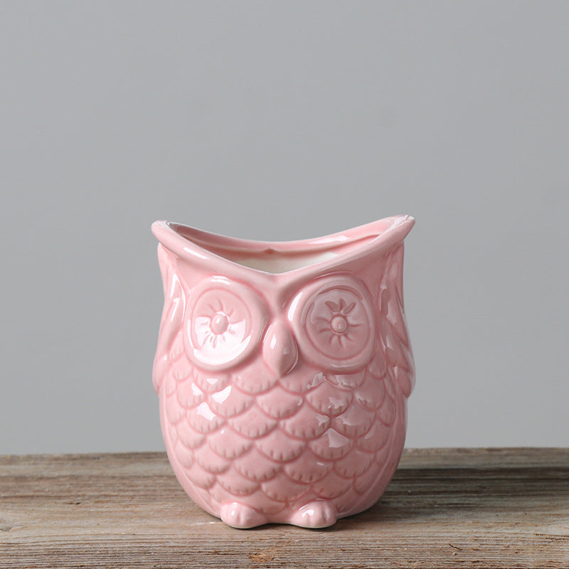 Mini Pink Owl Plant Pot Lovely Indoor Succulent Planter , Model 1