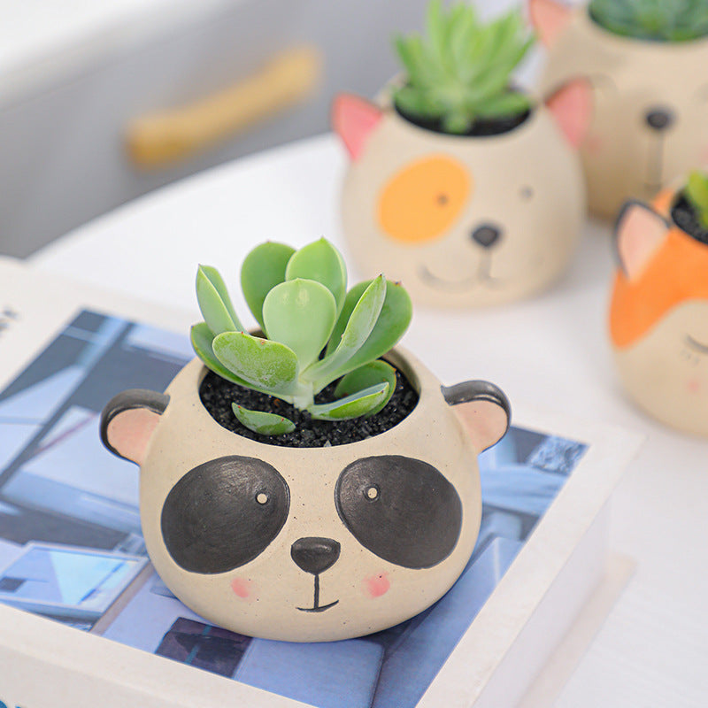 Biscuit Firing Panda Plant Pot Lovely Succulent Indoor Planter Aloe Cactus