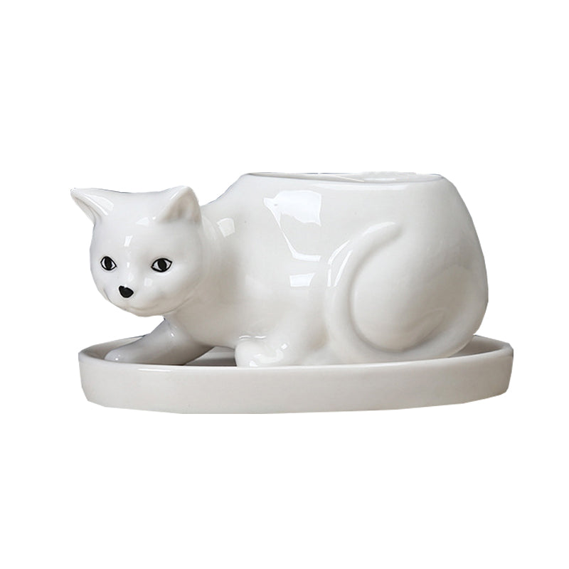 Super Cute White Kitten Plant Pot Creative Indoor Succulent Planter With Tray