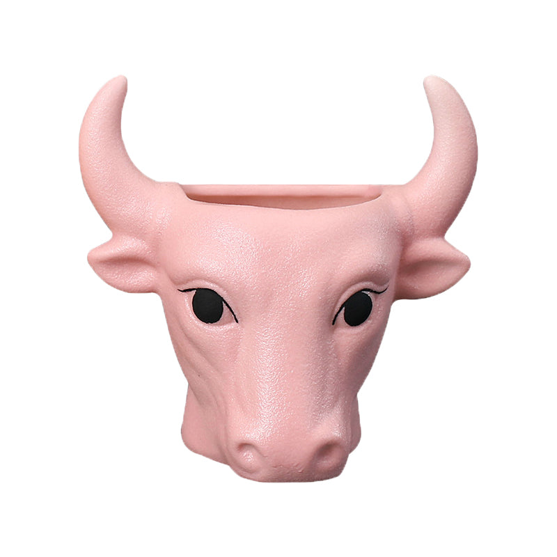 Pink Bull Plant Pot Ornament Indoor Planter Home Garden Decor