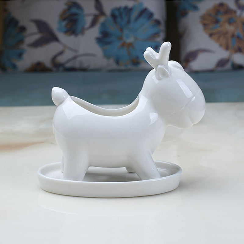 White Deer Glazed Plant Pot Mini Succulent Indoor Planter Home Decor Gifts