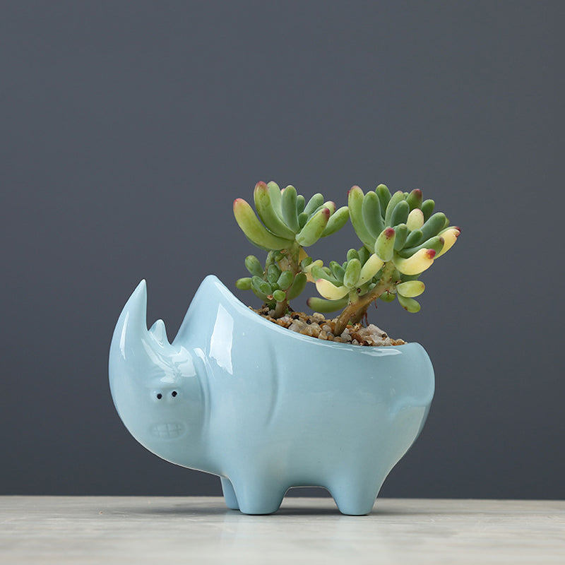 Blue Rhinoceros Plant Pot Modern Creative Succulent Planter