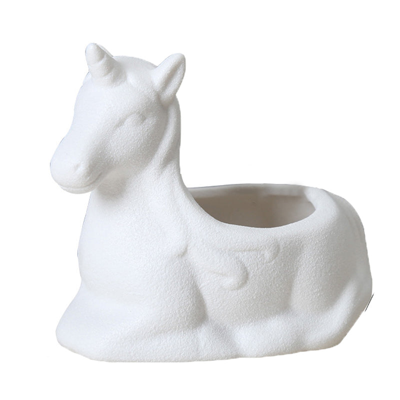 White Frosted Unicorn Plant Pot Creative Succulent Planter Birthday Gift