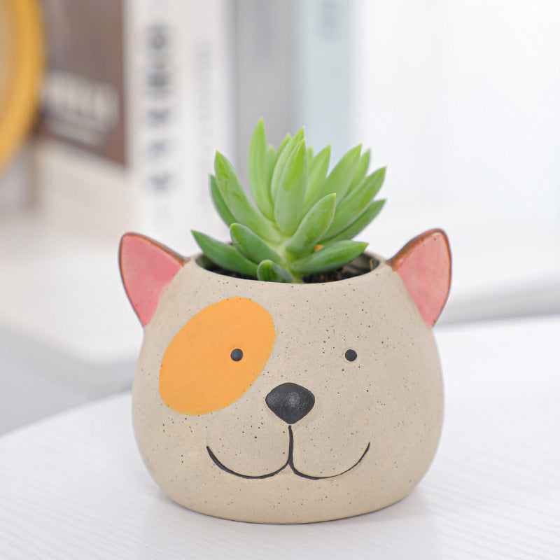 Biscuit Firing Puppy Plant Pot Lovely Succulent Indoor Planter Aloe Cactus