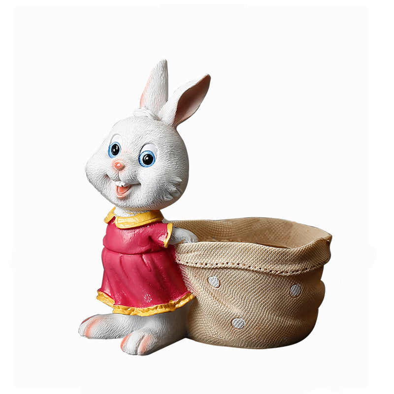 Rosy Clothes Bunny With Bag Mini Resin Plant Pot Indoor Planter Creative Decor