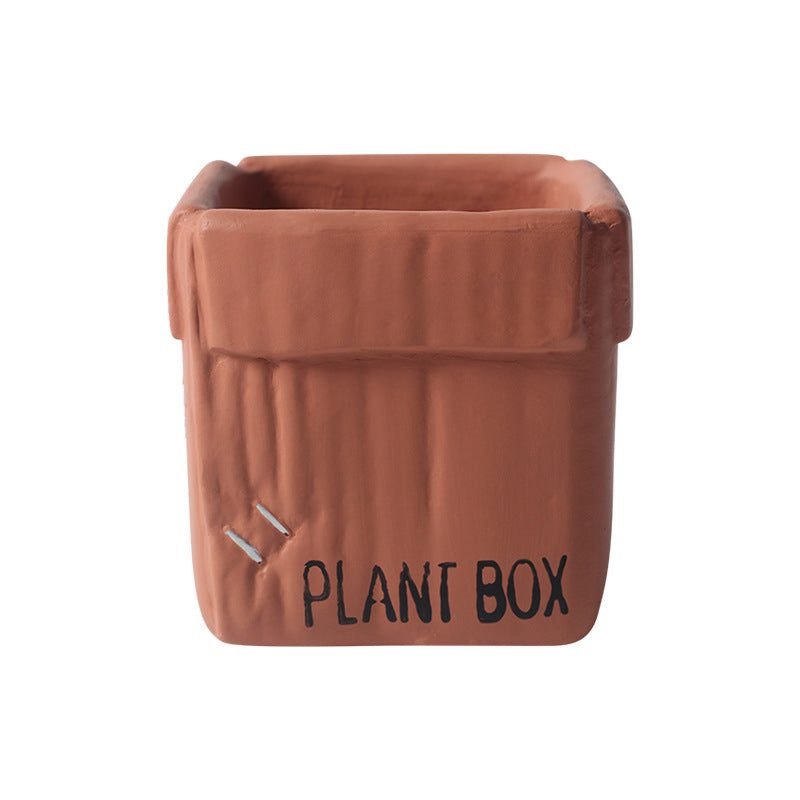 Brown Red Box Plant Pots Cement Flowerpots