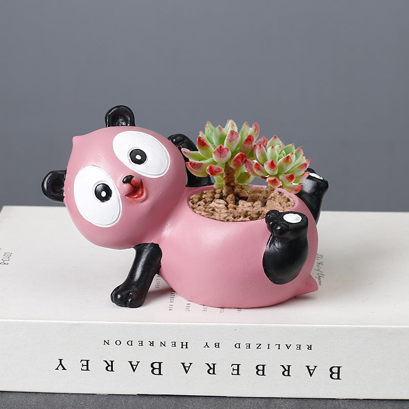 Resin Pink Panda Plant Pots Lovely Creative Indoor Planters Home Decor