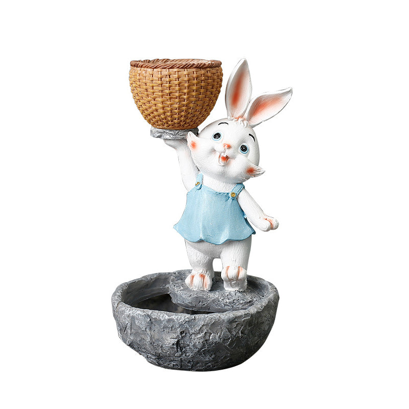 Blue Clothes White Bunny Lifting Basket Resin Plant Pots Lovely Creative Planters