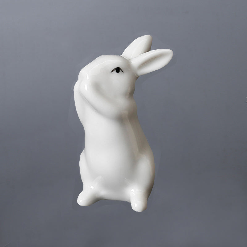 White Ceramic Rabbit Ornament Lovely Animal Creative Ornament Home Decor