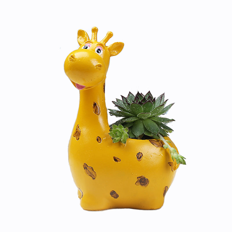 Yellow Giraffe Mini Resin Plant Pot Indoor Planter Creative Animal Decor