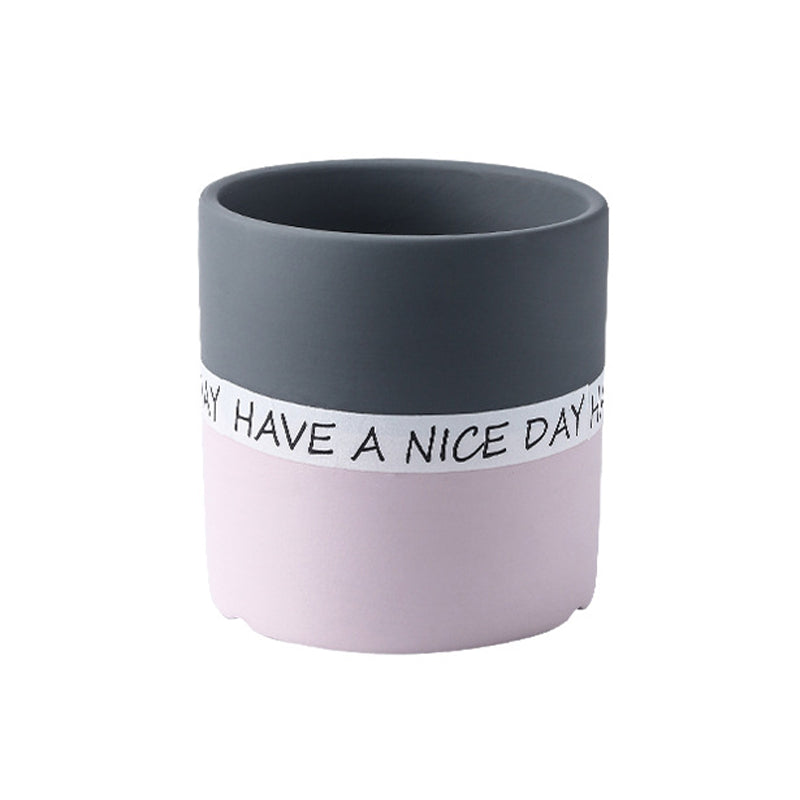 Dark Grey + Pink Cylinder Plant Pots with Saucer