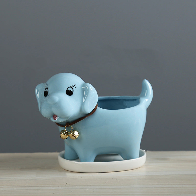 Lovely Blue Puppy Plant Pot Cretive Indoor Planter Home Office Decor