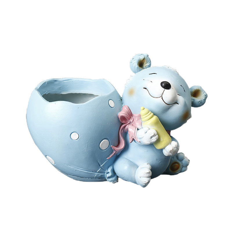 Blue Bear Blue Cloth Bag Resin Plant Pots Indoor Planters Creative Decor