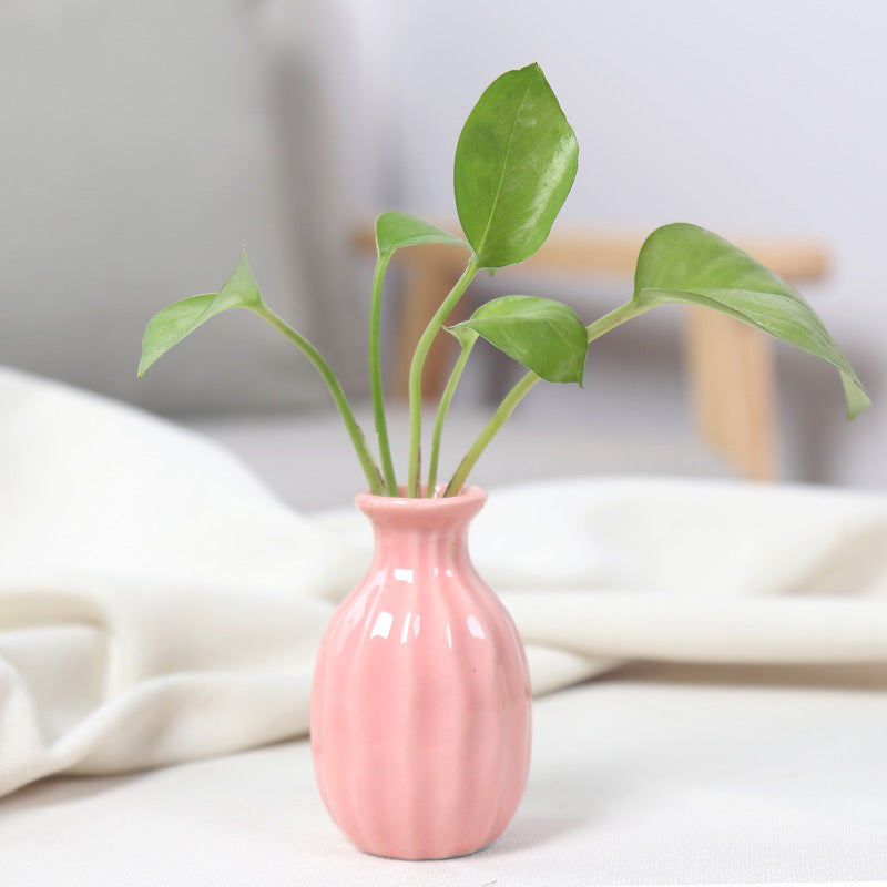 Pink Vertical Striped Flower Vase Home Living Room Decor