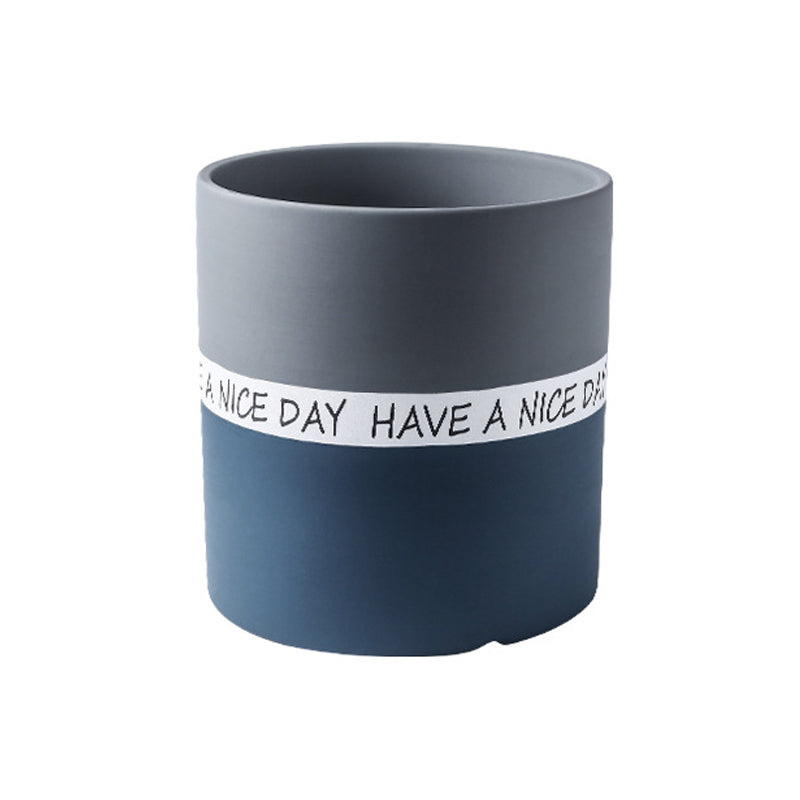 Dark Grey + Dark Blue Cylinder Plant Pots with Saucer