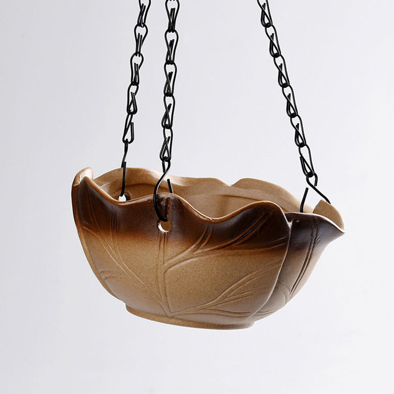 Brown Leaf Hanging Glazed Pot