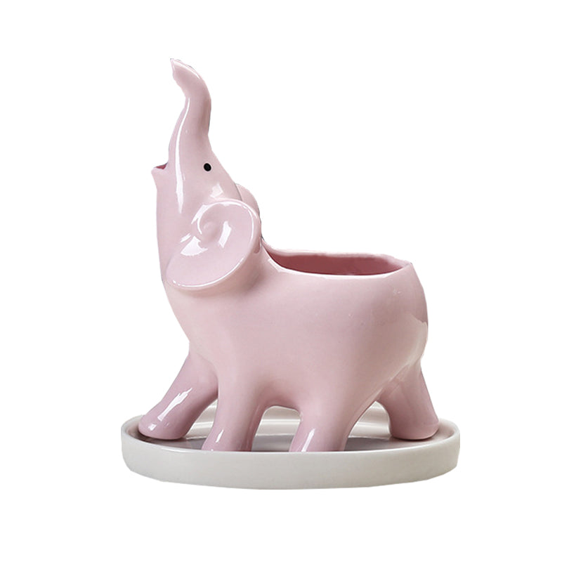 Pink Elephant Plant Pot WIth Tray Creative Succulent Planter Home Office Decor