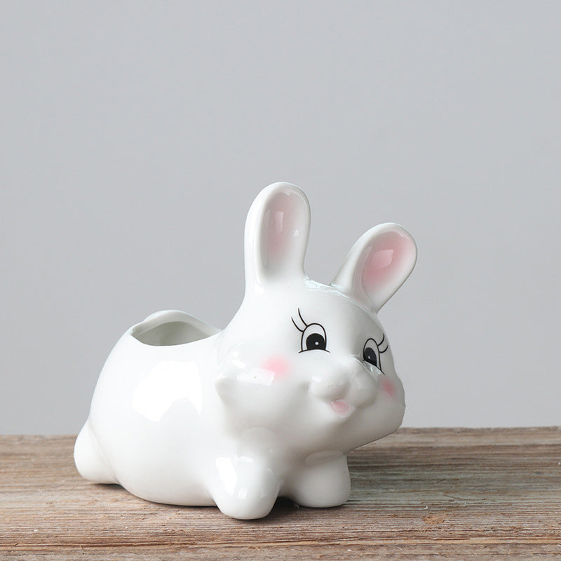 Lovely White Rabbit Plant Pot Indoor Succulent Planter Home Office Decor