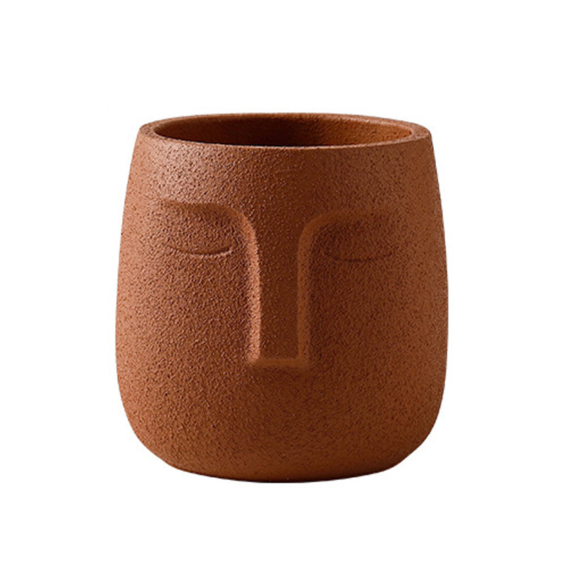 Brown Cement Portrait Planters Indoor Plant Pots Flowerpots