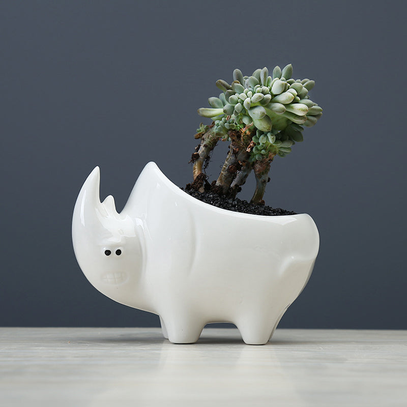 White Rhinoceros Plant Pot Modern Creative Succulent Planter