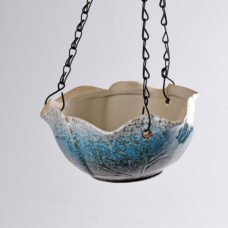 Blue White Leaf Hanging Glazed Pot