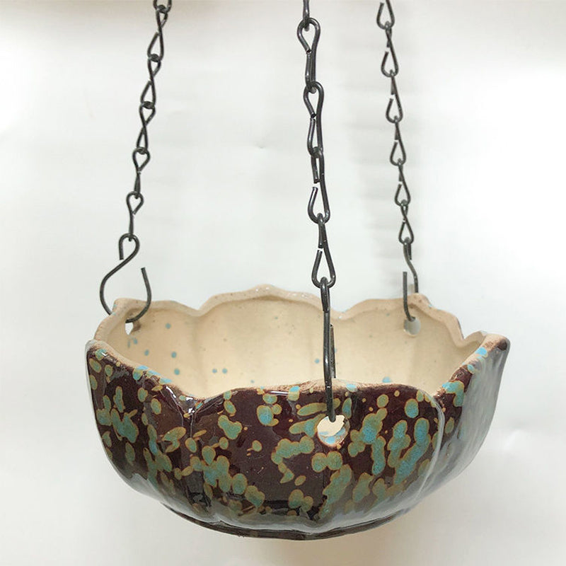 Brown Blue Hanging Glazed Pot 16.5 cm