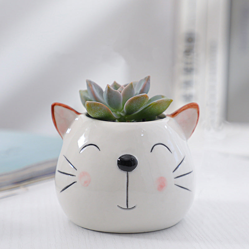 Lovely Kitten Glazed Plant Pot Creative Indoor Planter Cactus Aloe Home Decor Gifts