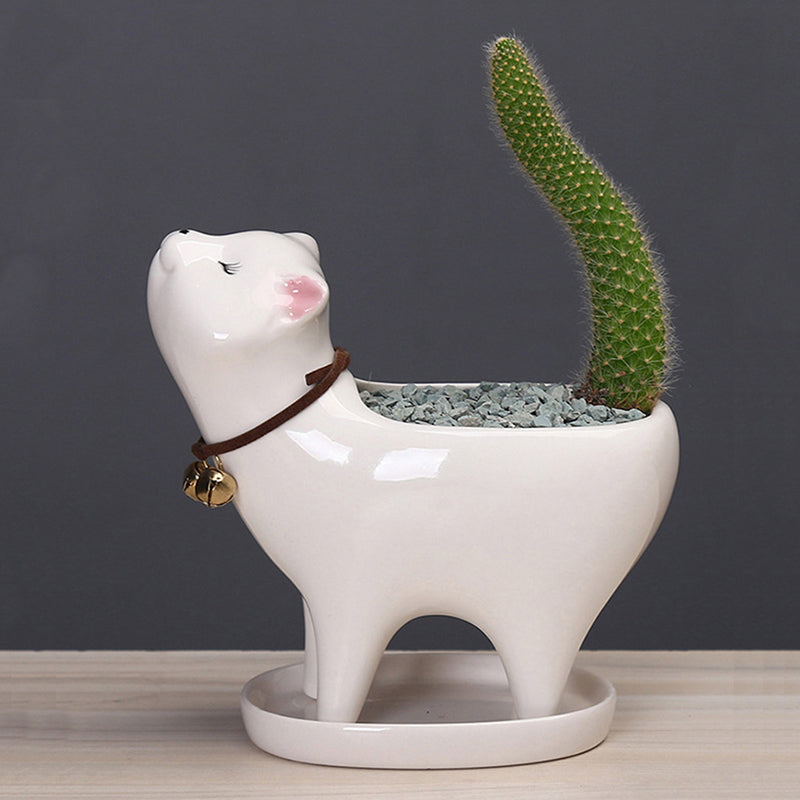 White Super Cute Kitten Plant Pot Mini Indoor Planter Animal Decor