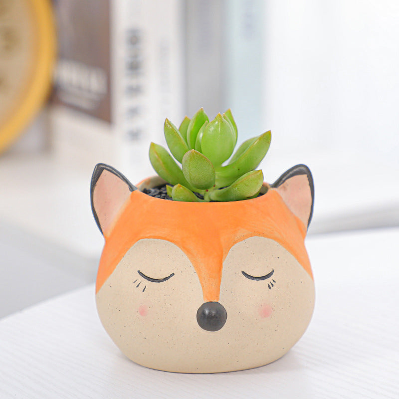 Biscuit Firing Fox Plant Pot Lovely Succulent Indoor Planter Aloe Cactus