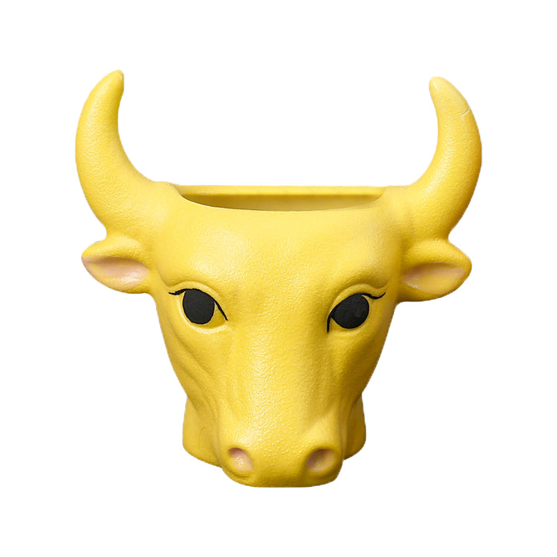 Yellow Bull Plant Pot Ornament Indoor Planter Home Garden Decor