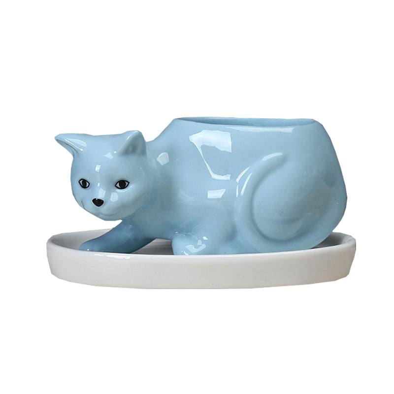 Super Cute Blue Kitten Plant Pot Creative Indoor Succulent Planter With Tray