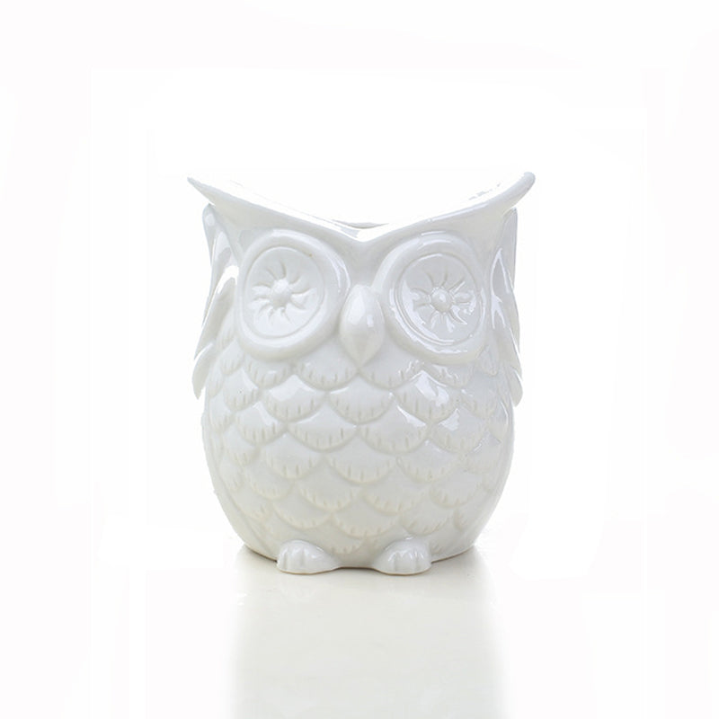 Mini White Owl Plant Pot Lovely Indoor Succulent Planter , Model 1