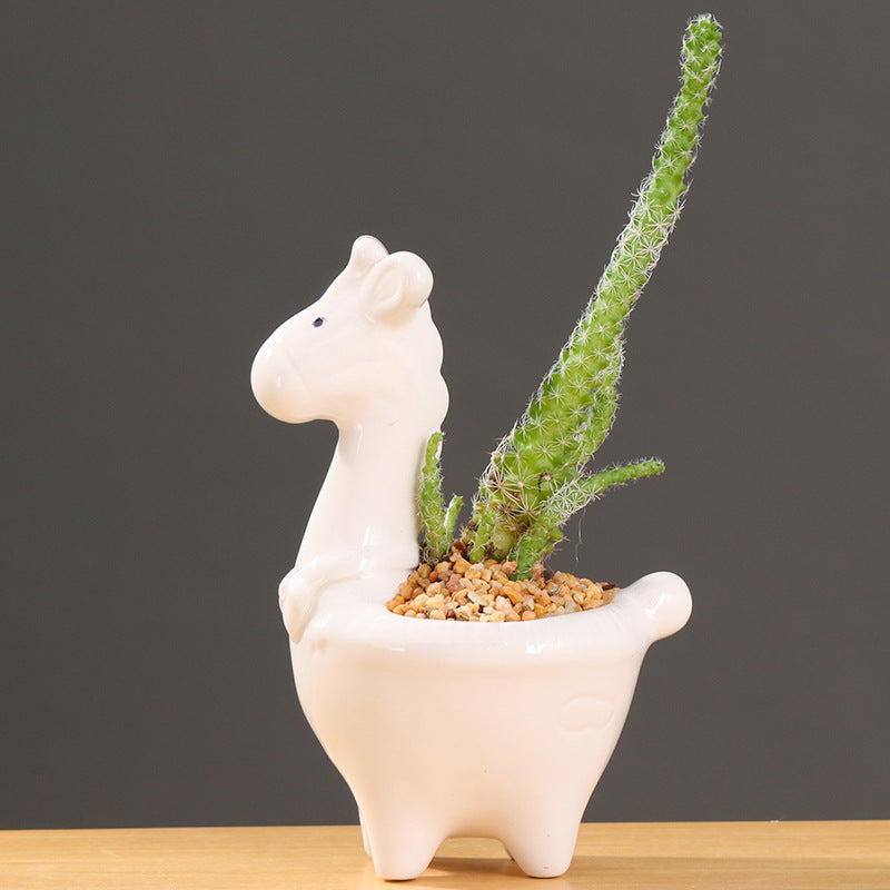 Lovely White Giraffe Plant Pot Creative Animal Planter Indoor Flowerpot