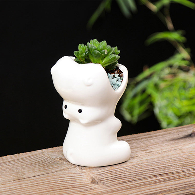 Lovely White Hippo Plant Pot Glazed Animal Planter Indoor Flowerpot