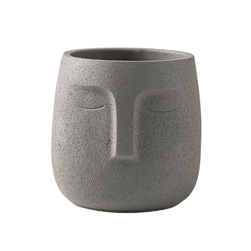 Grey Cement Portrait Planters Indoor Plant Pots Flowerpots