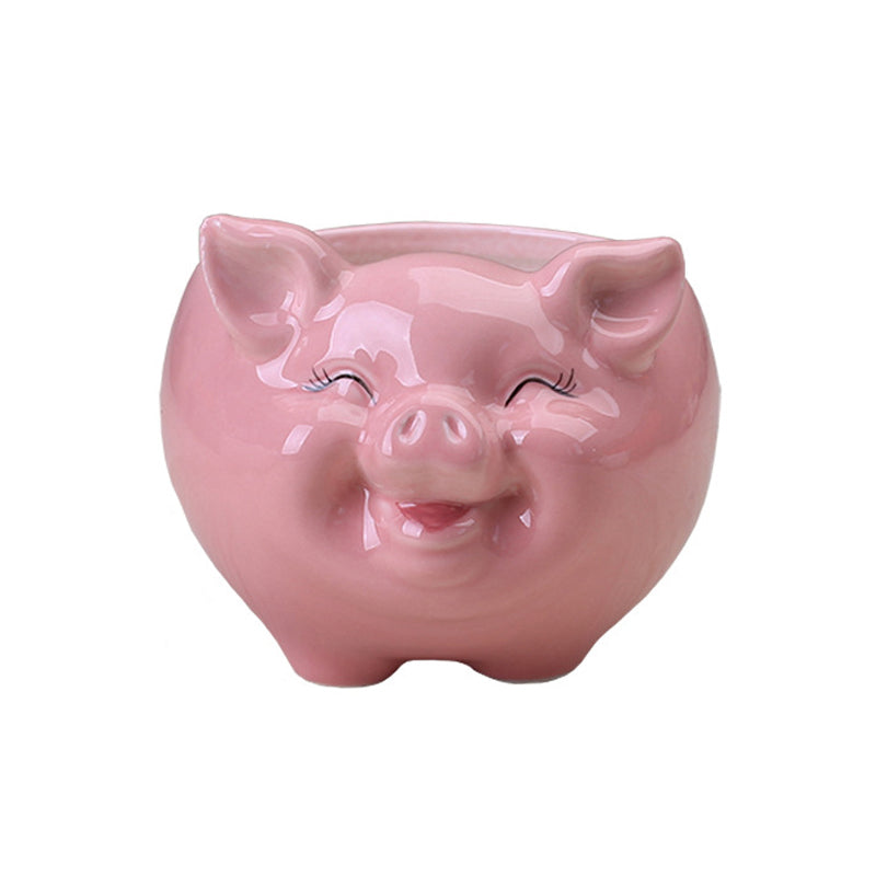 Pink Little Pig Glazed Plant Pot Lovely Indoor Planter Mini Animal Decor