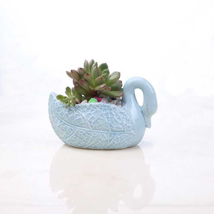 Lovely Blue Swan Plant Pot Creative Indoor Succulent Planter Home Decor