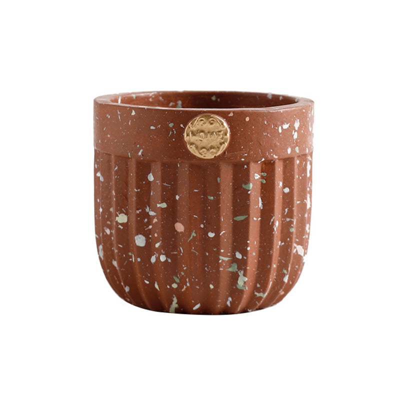 Brown Terrazzo Round Plant Pots Indoor Flowerpots Planters